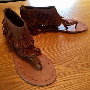 Steve Madden Sonja Fringe Sandal Boho Thong Cognac Suede 9.5 NIB
